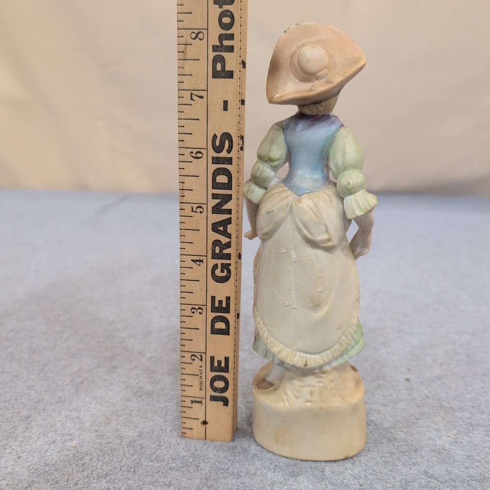 Vintage Hand Painted Porcelain Bisque Lady Figurine with Fan and Hat Pastel - Picture 3 of 4